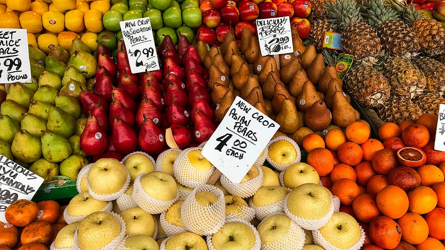assorted bunch of fruit lot, fruit lot, market, apple, pear, orange HD wallpaper