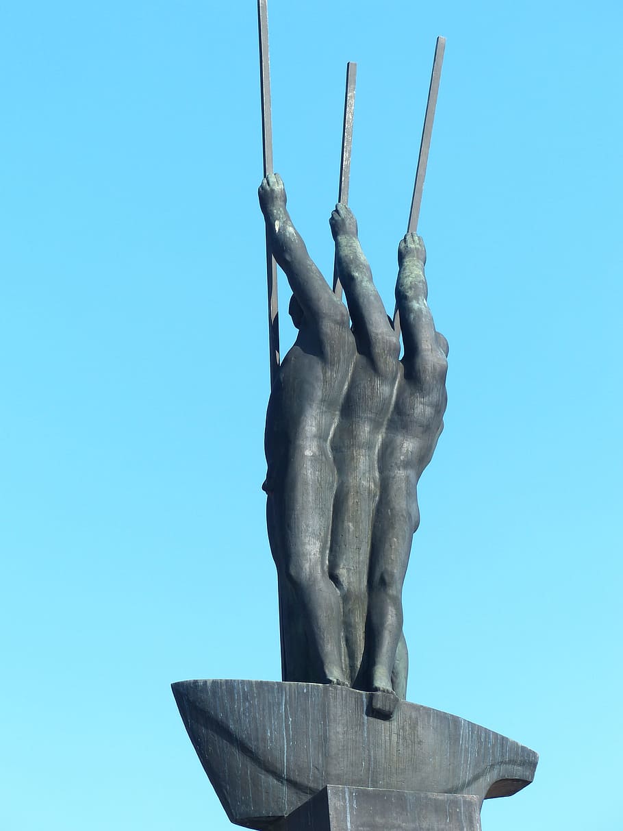 Monument, Bronze, Statue, Boot, rowing, paddle, three men in a boat HD wallpaper
