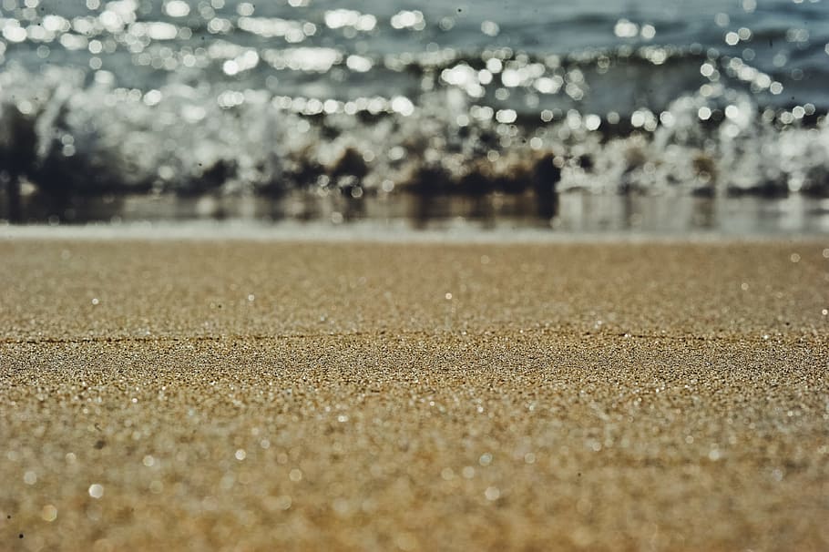 Brown Sand Photography, beach, bokeh, ground, ocean, outdoors HD wallpaper