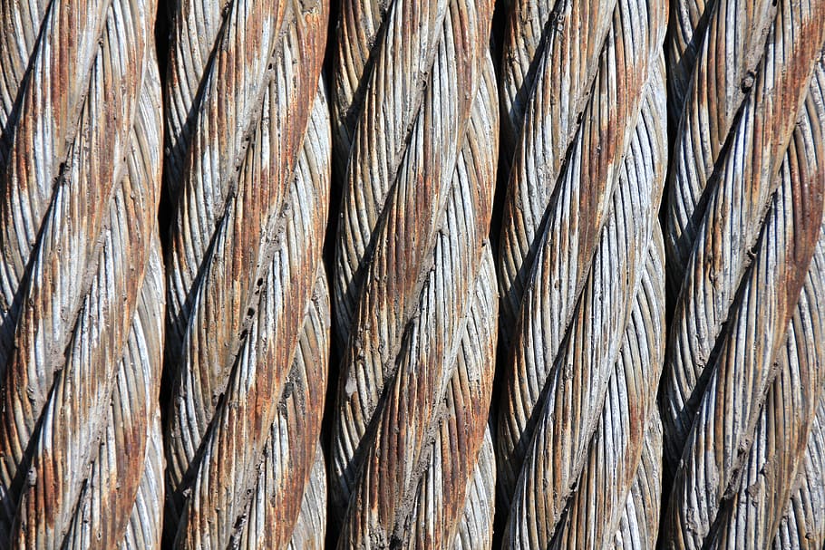 close-up photography of brown and gray rusty cables, steel cables HD wallpaper