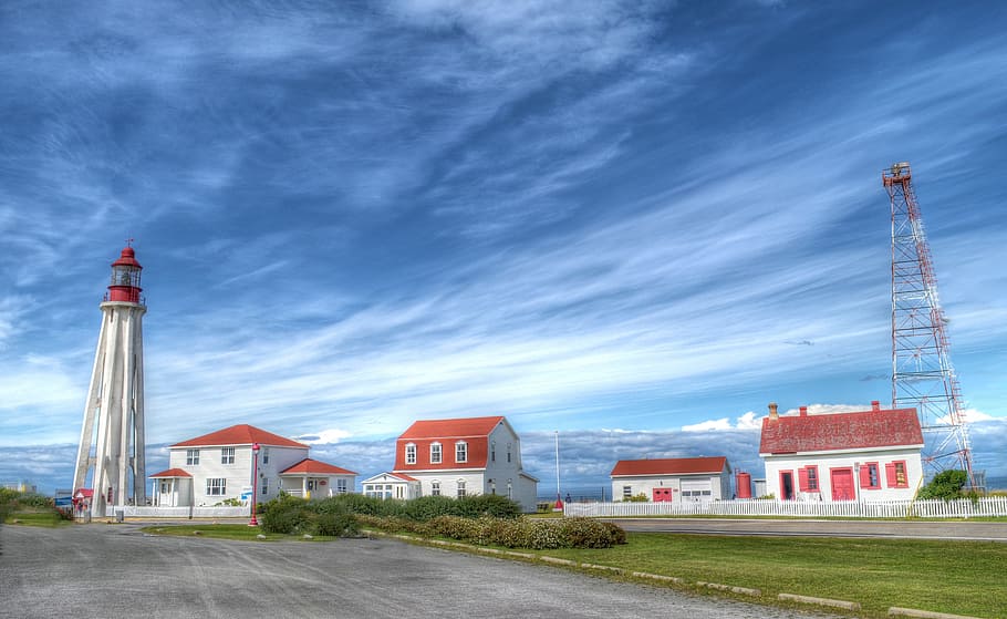 clouds, lighthouse, panorama, sky, architecture, built structure HD wallpaper