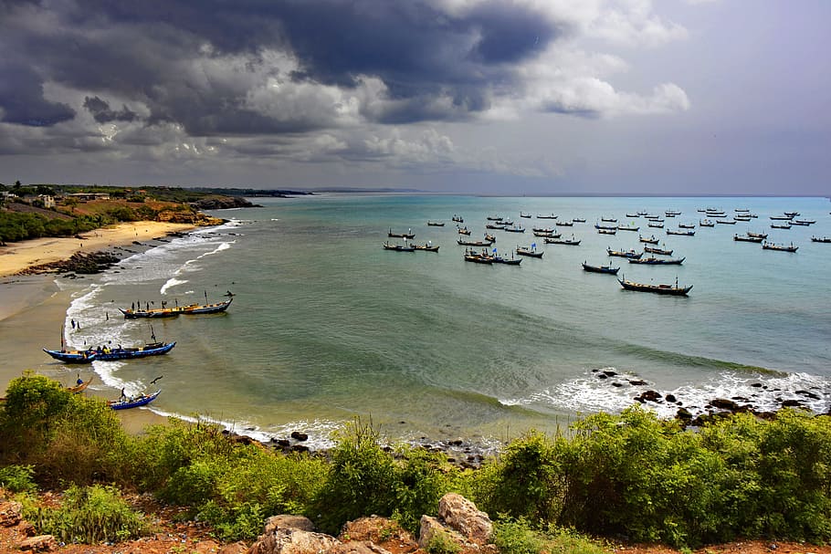 group of boat on body of water, Senya Beraku, Ghana, West Africa