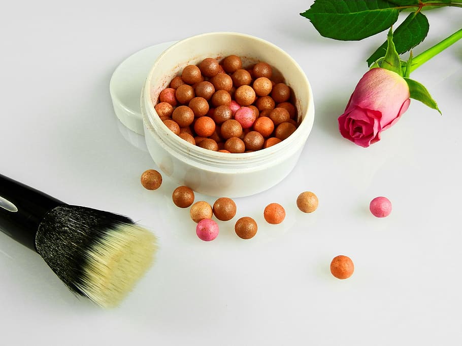 HD wallpaper: bowl of beads beside red rose, cosmetics, make up, schmink  brush | Wallpaper Flare