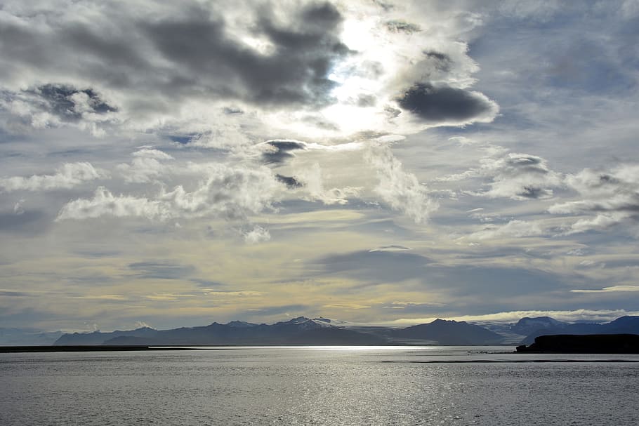 grey clouds and lake, Sunset, Sea, abendstimmung, sky, twilight HD wallpaper