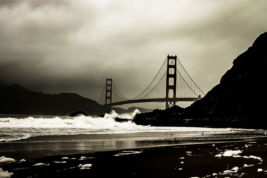 architecture, bridge, infrastructure, sky, clouds, fog, cold HD wallpaper