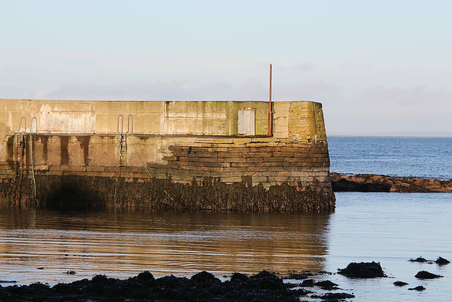 scotland, caithness, skarsferry, harrow, port harrow, sea, harbour wall, HD wallpaper
