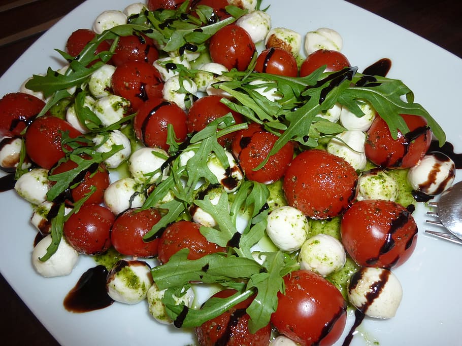 capresse, salad, eat, italian, tomatoes, mozzarella, rocket, HD wallpaper