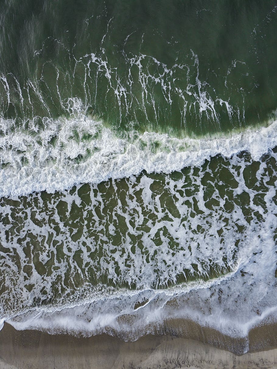 aerial photography of seashore, aerial view of seashore, wave HD wallpaper
