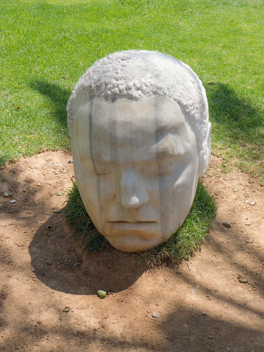 head, statue, garden, asleep, grass, plant, nature, day, land HD wallpaper
