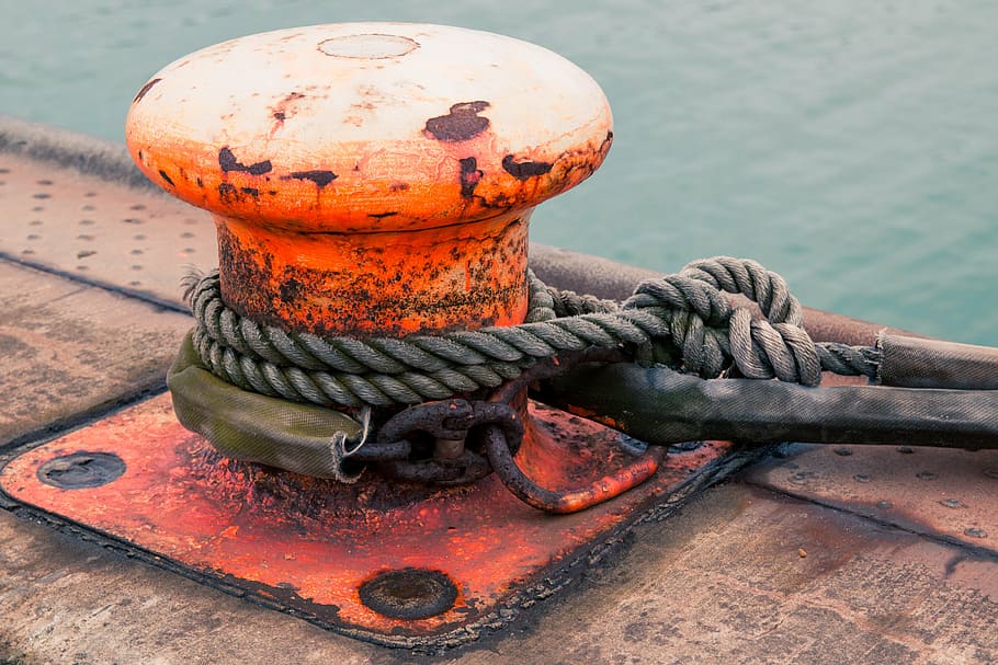 bollard, create, boot, port, fix, pier, orange, occupy, metal HD wallpaper