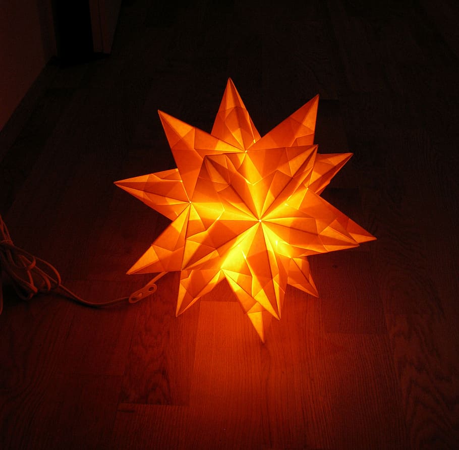lamp, star, light, star shape, orange color, creativity, indoors HD wallpaper