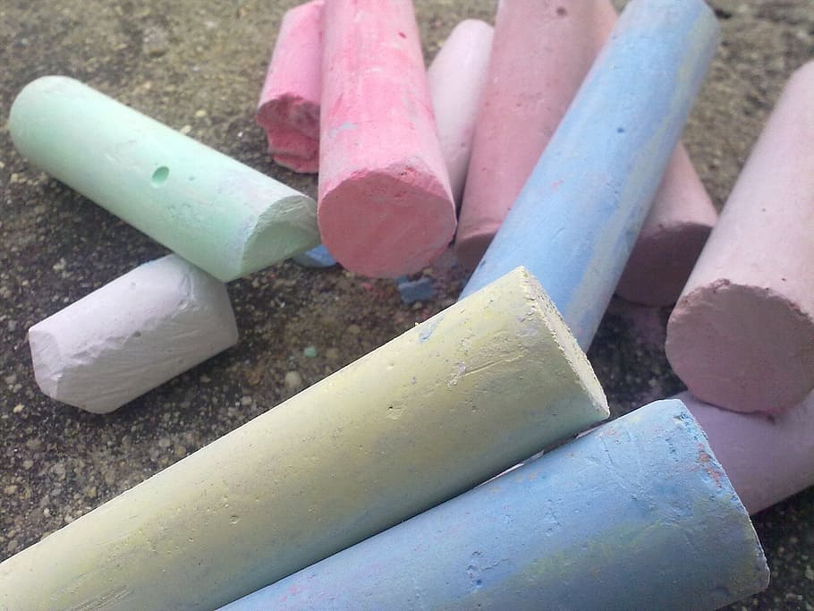assorted-color board chalks on brown concrete surface, cretaceous HD wallpaper