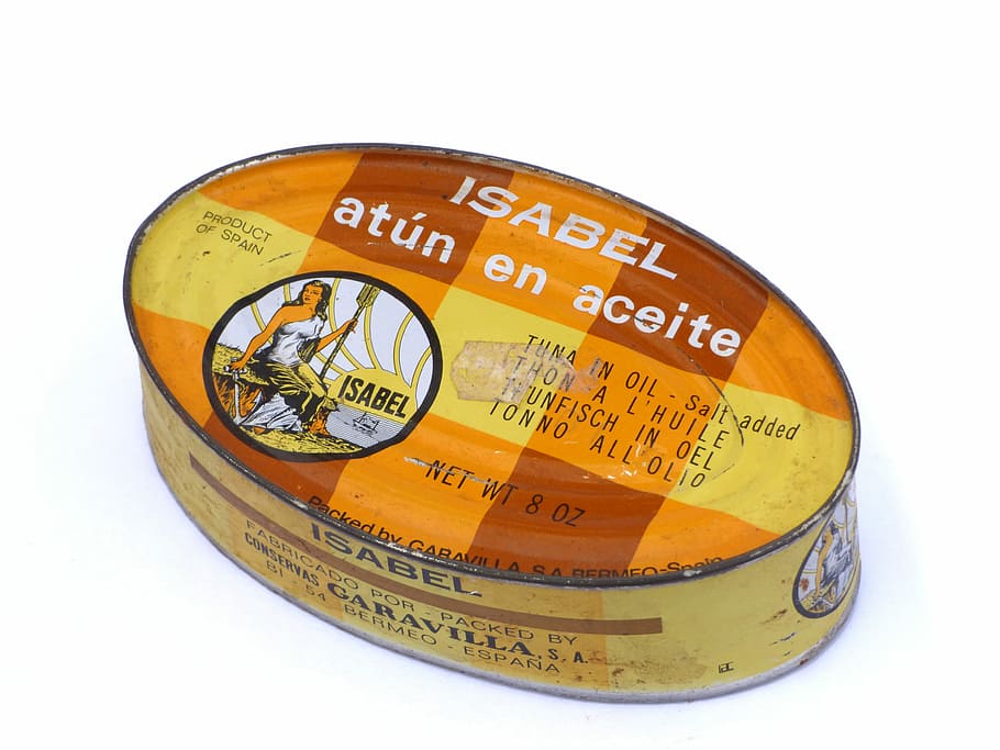 can, tin, old, vintage, canned, tuna, white background, cut out HD wallpaper