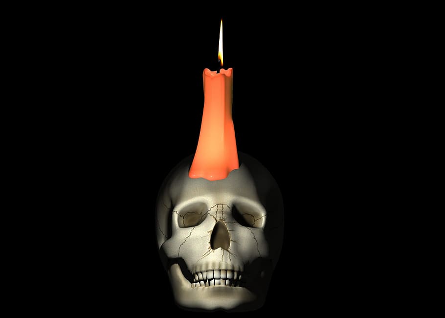 skull, candle, fantasy, skull and crossbones, candlelight, background, HD wallpaper