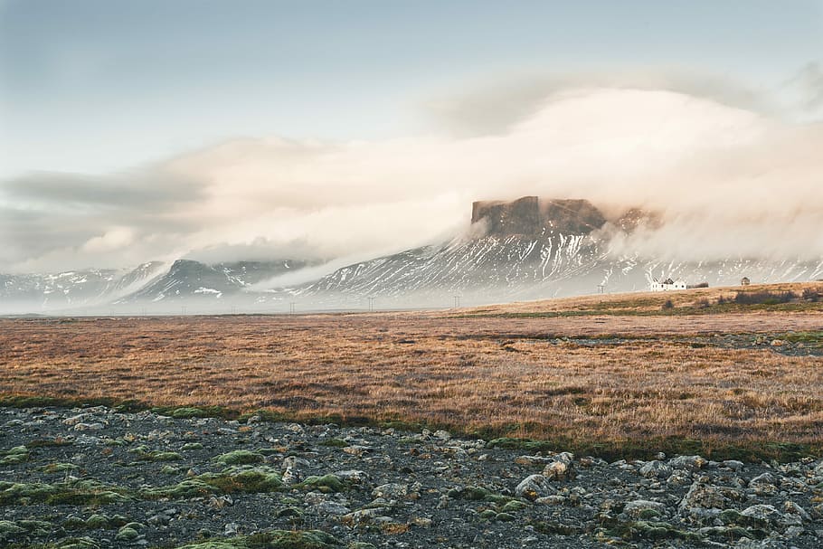 low angle photo of mountain, plateau covered with clouds, landscape HD wallpaper