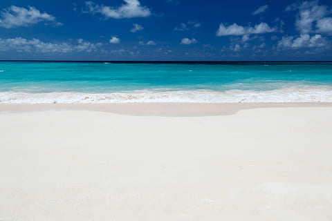 white sand beach and blue water, background, clear, cloud, coastline HD wallpaper