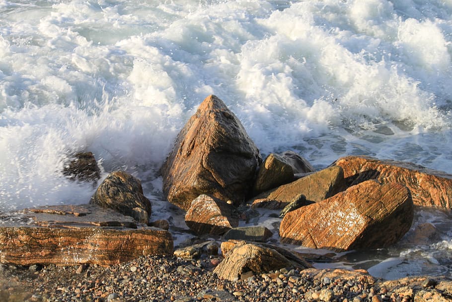 ocean, water, wave, rock, solid, rock - object, beauty in nature HD wallpaper