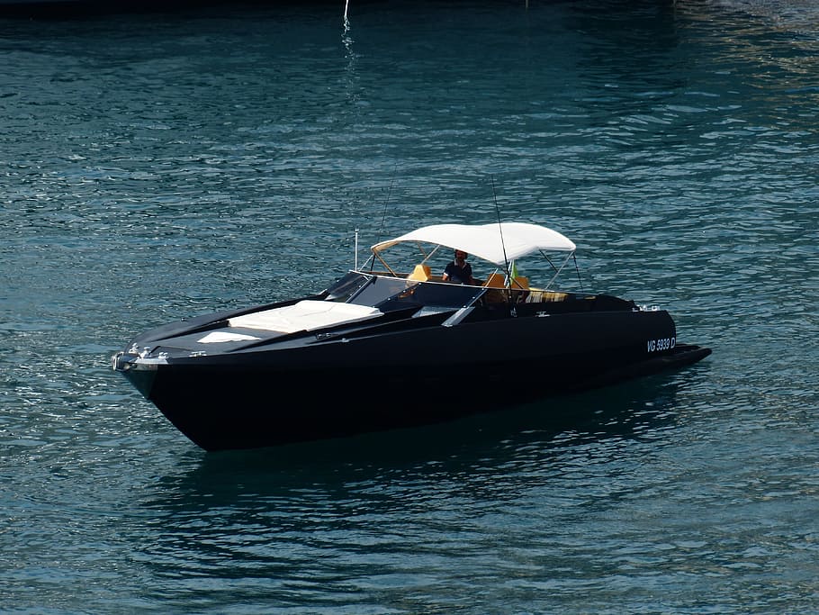 ship, boot, yacht, black, powerboat, water, transportation HD wallpaper