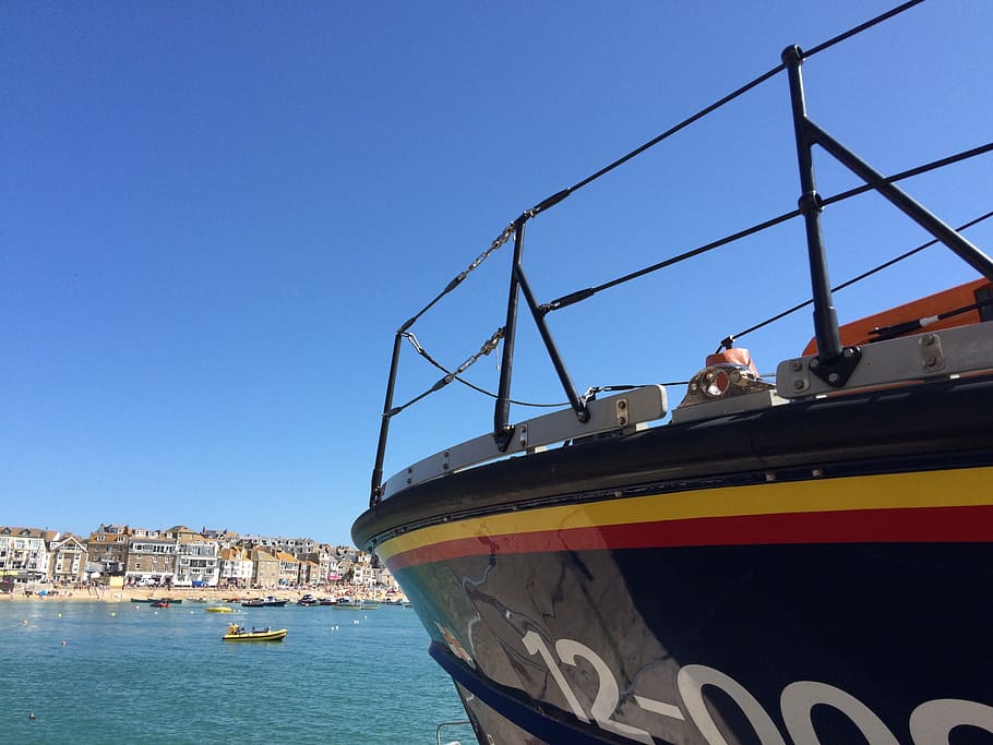 lifeboat, cornwall, harbour, uk, ocean, coastline, cornish, HD wallpaper