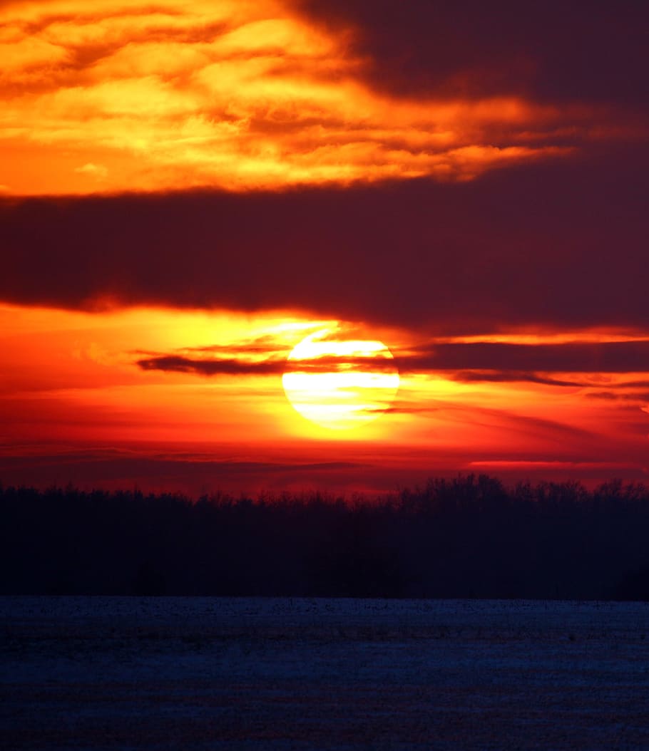 Sunset, Wintry, Afterglow, Snow, evening sky, abendstimmung HD wallpaper