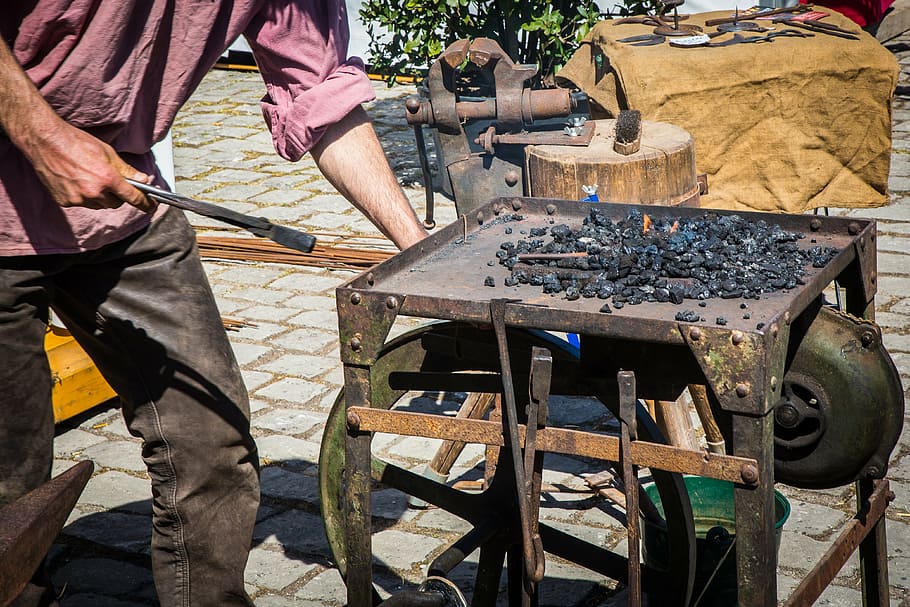 blacksmith, forge, iron, fire, glow, craft, tool, flame, working HD wallpaper