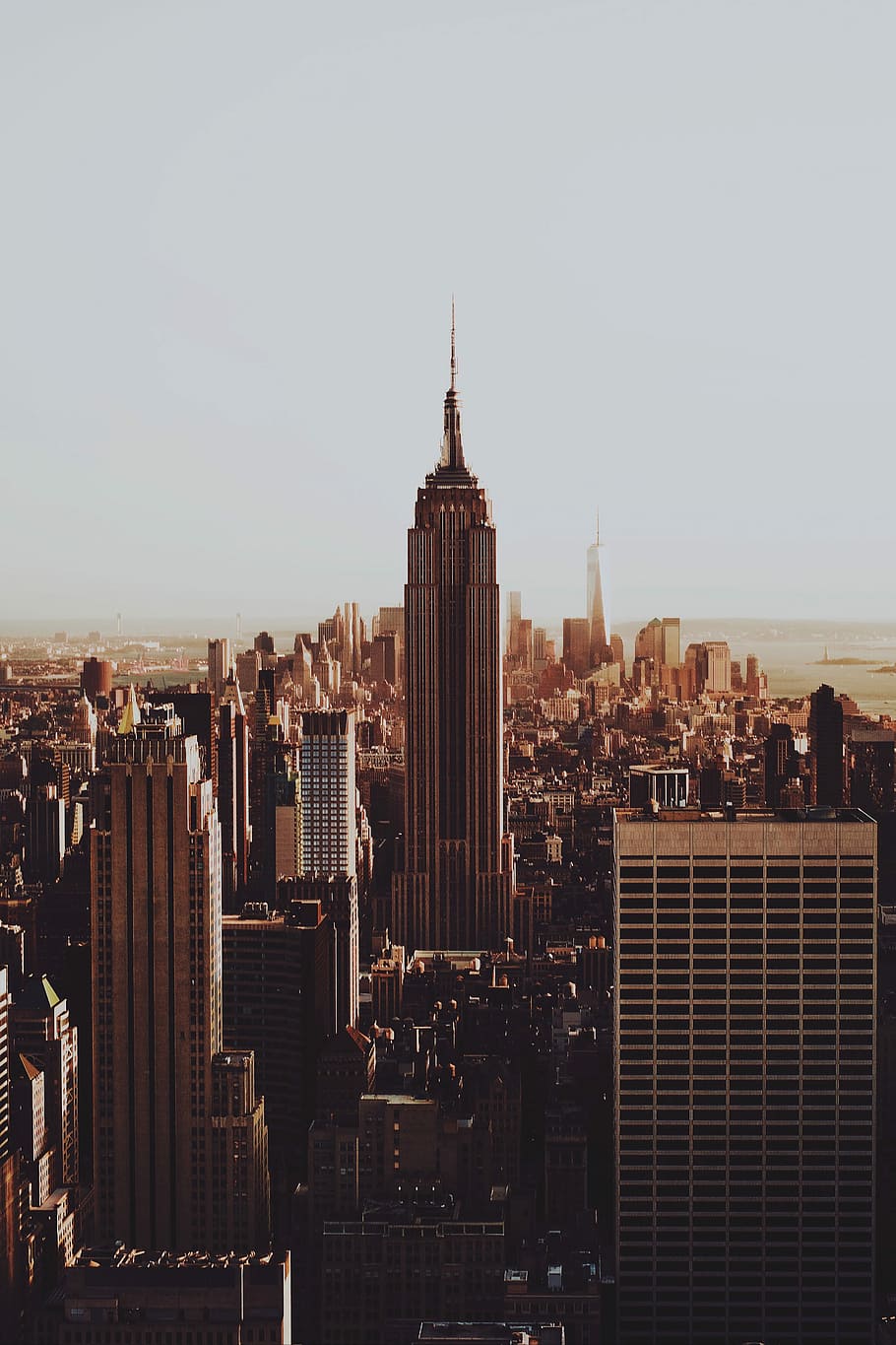 skyline of Empire State Building, New York City in sepia photography, Empire State building New York City