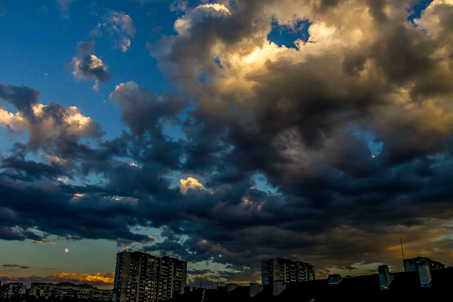 sky, sunset, moon, clouds, view, beautiful, bulgaria, travel HD wallpaper