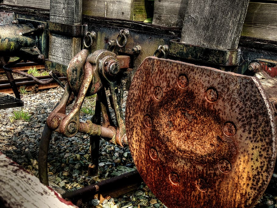 wagon, stootbuffer, link, train, rusty, old, metal, obsolete HD wallpaper