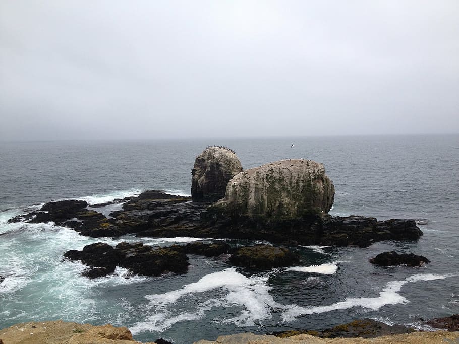sea, beach, waves, ocean, water, rock, horizon, rock - object HD wallpaper