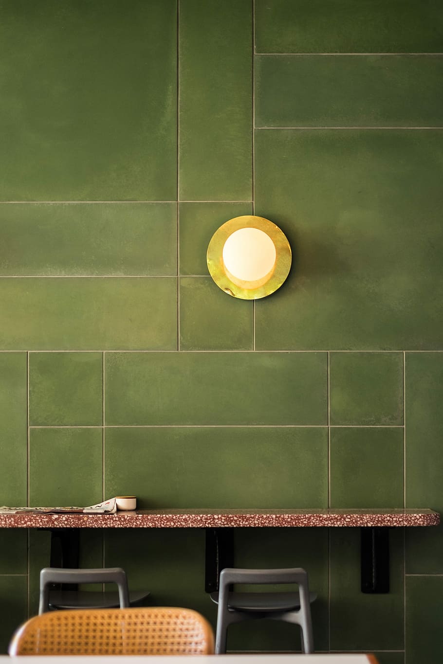 white wall lamp mounted in the wall, green, tile, light, decor HD wallpaper