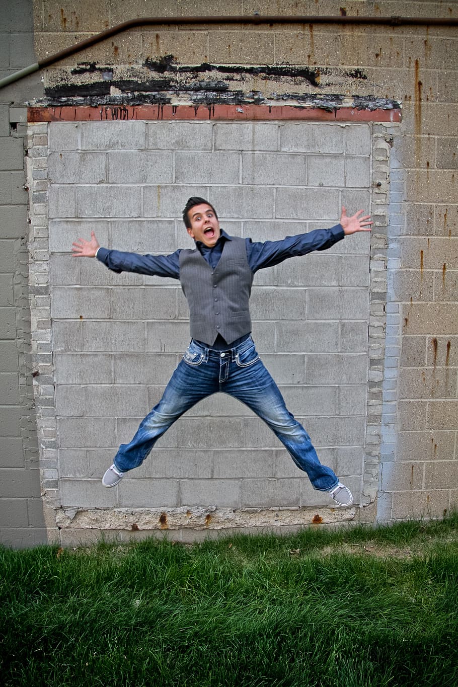 man, model, handsome, happiness, smile, jump, elation, full length HD wallpaper