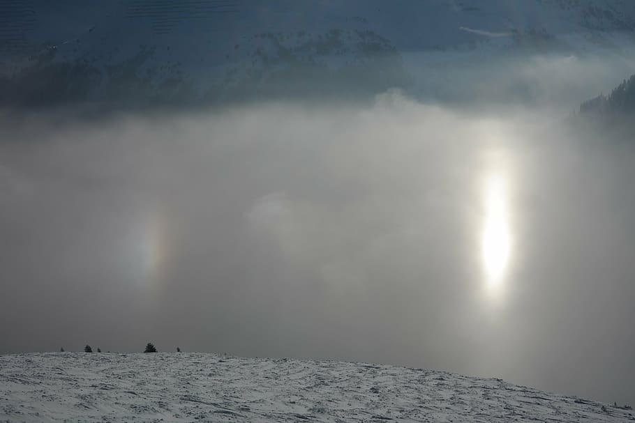 sun, reflection, fog, sundog, double sun, winter, snow, cold HD wallpaper