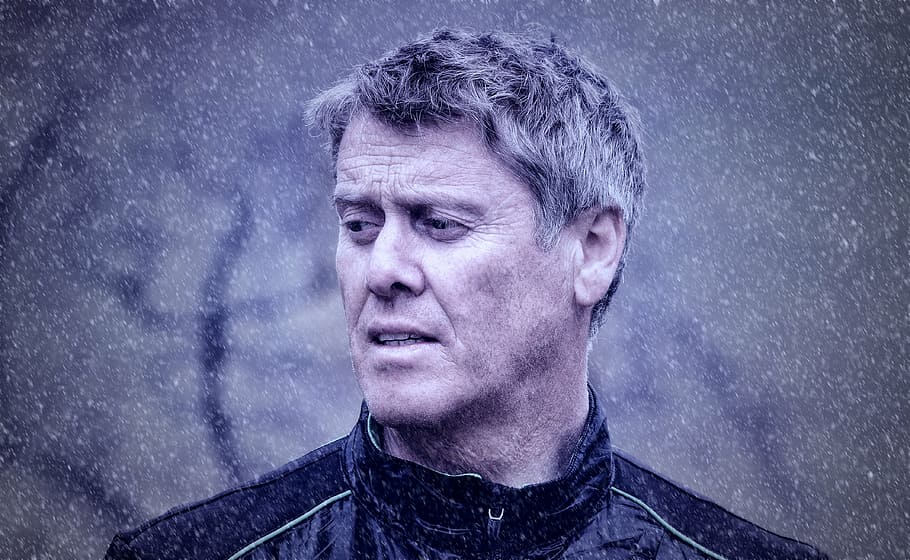 human, person, face, view, winter, snow, snowflakes, men, people HD wallpaper