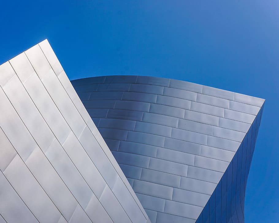 low angle photo of building, photography of gray concrete building HD wallpaper
