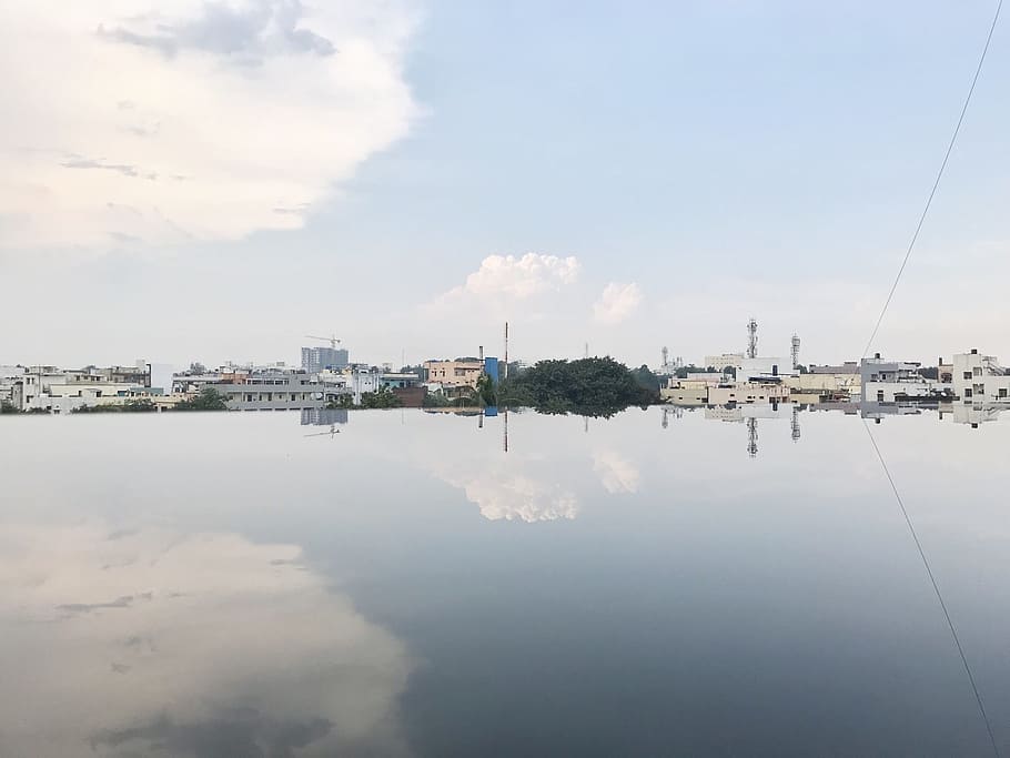 water reflection at, the training, day, sky, building exterior HD wallpaper