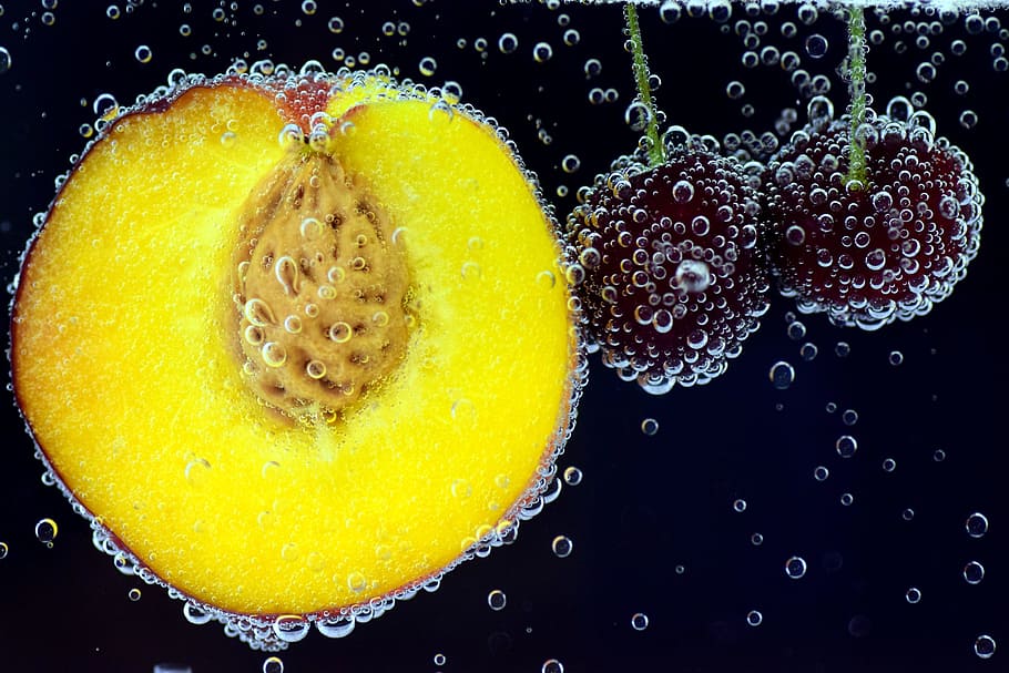 food, healthy, water, fruits, air bubbles, bubbly, cherries, clean HD wallpaper