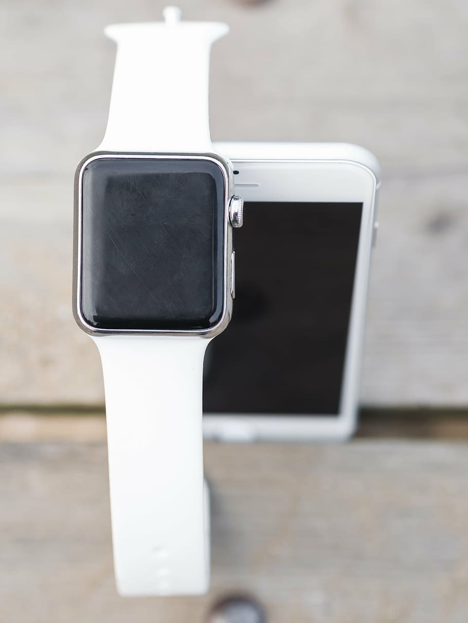 iphone, iwatch, smartphone, smartwatch, screen, white, up, mock up HD wallpaper