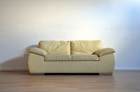 beige leather 2-seat sofa, white leather 2-seat sofa near wall HD wallpaper