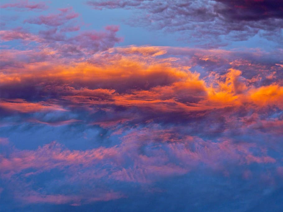 orange and purple clouds, sunset, sunrise, sky, sunlight, dramatic HD wallpaper
