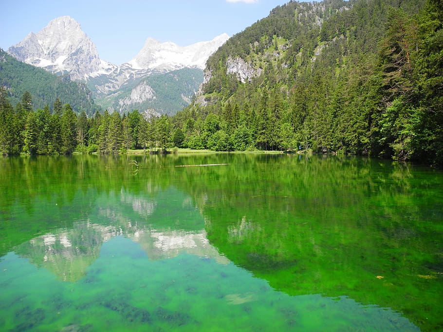 Waters, Lake, Alpine, Mountains, green, landscape, austria HD wallpaper