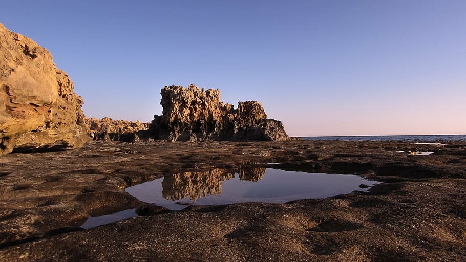 rock, water, reflection, nature, stone, landscape, coastal HD wallpaper