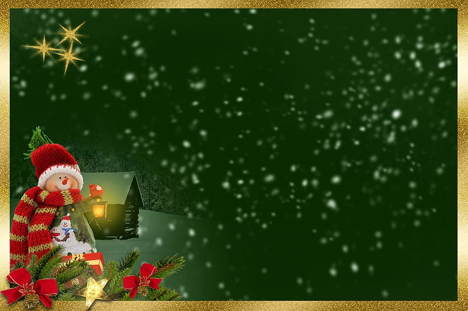 Christmas snowman illustration, snow man, frame, background image, HD wallpaper