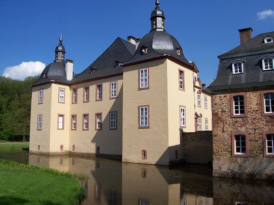 Mechernich, Germany, Castle, Structure, sky, clouds, house HD wallpaper