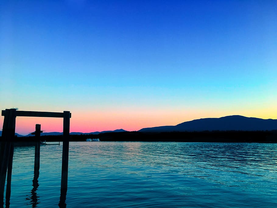 sunset, sunsets, sky, nature, landscape, water, sea, blue, ocean HD wallpaper