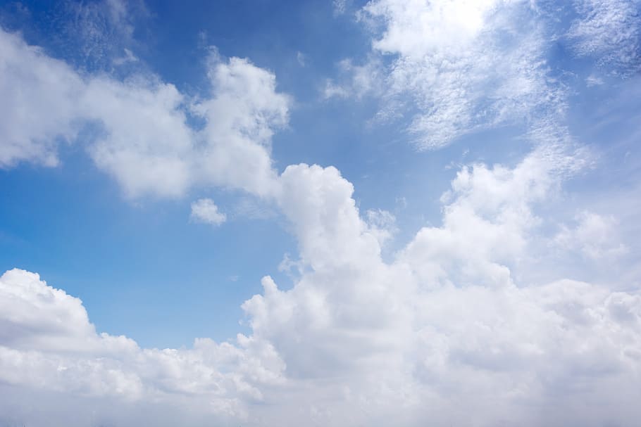 blue sky with white clouds, sunshine, sunny, cloud - sky, backgrounds HD wallpaper