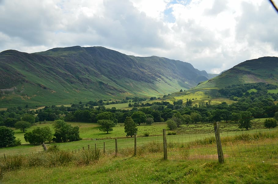 landscape, mountain, clouds, fence, the nature of the, the lake district HD wallpaper