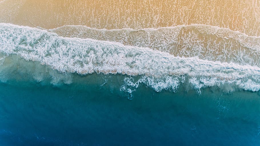 waves on seashore, aerial photo of sea during daytime, surf, beach HD wallpaper