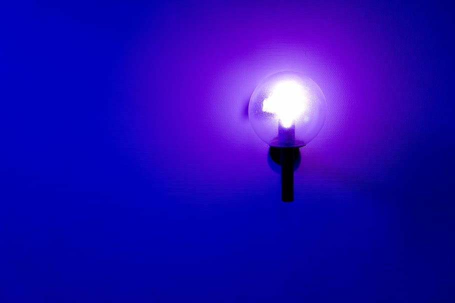 black and clear lighted wall lamp, blue, blue light, lighting HD wallpaper