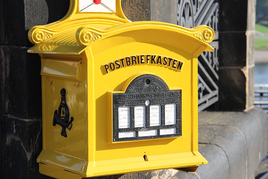 mailbox, post, old, yellow, communication, text, day, no people HD wallpaper