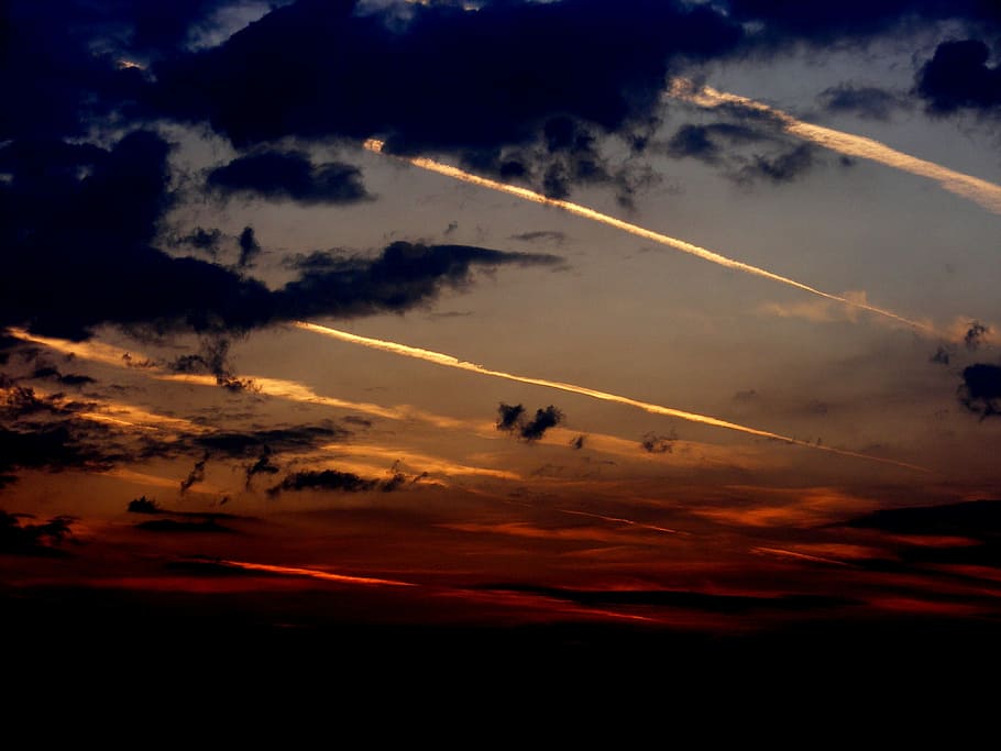 Sunset, Sun, Cloud, Twilight, sky, red, airplane, transportation HD wallpaper